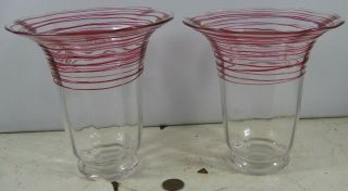 2 Antique Fry Glass Vases Pontiled Bases With Red String Glass