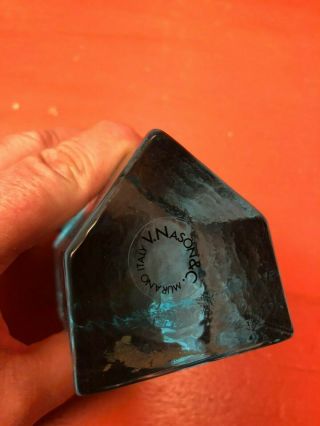 Murano V.  Nason Italy Ice Blue Glass Paperweight House W Sticker Blown Italian