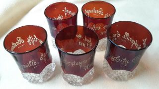 5 Antique 1912 Wadesville Indiana City Restaurant Flash Glass Souvenir glasses 6