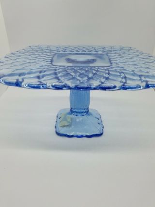 Vtg L.  E.  Smith Glass Co Ice Blue Trellis Pedestal Cake Plate With Tags& Box 10in