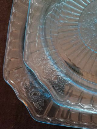 Mayfair Open Rose Ice Blue Depression Glass 2 Dinner Plates 9 3/8 Anchor Hocking