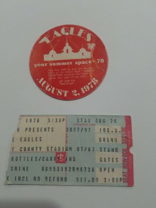 The Eagles Concert Ticket Stub Aug 28 1978 Milwaukee Stadium W Pass