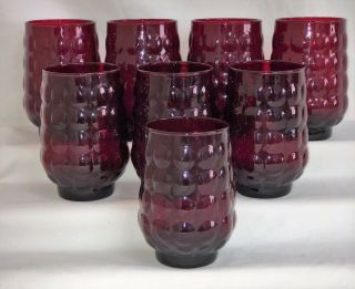 8 Anchor Hocking Bubble Ruby Red 4 1/2 " - 9 Oz Water Tumblers