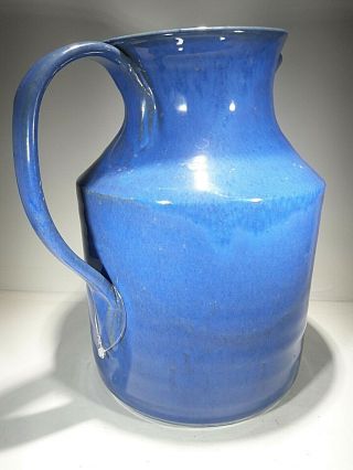 Vintage Virginia Shelton Cole Pottery,  Nc Hand Crafted Blue " Milk " Pitcher - 1989