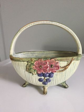 Vintage Weller Pottery Klyro Footed Circular Basket 5 3/4 " Height