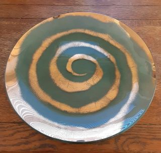 Annieglass Large Platter Round Plate 13.  5 " Signed Numbered Gold Swirls