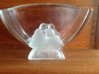 Frosted French Art Deco Glass Love Birds Vase Signed " Verlys "