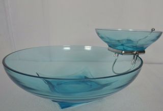 Hazel Atlas Colonial Chip And Dip Bowl With Metal Clip Turquoise Square Glass