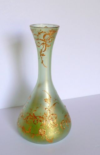 Antique Czech Bohemian Harrach Green Iridescent Glass Vase