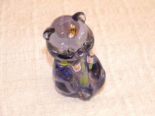 Fenton Purple Art Glass Bear Hand Painted Smiles For You Flowers