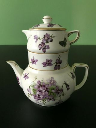 Hammersley England Victorian Violets Fine Bone China Stacking Tea Set Teapot