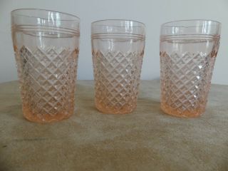 Three Pink Miss America Depression Glass 4 " Tall Juice Tumblers Glasses 5 Oz. ,