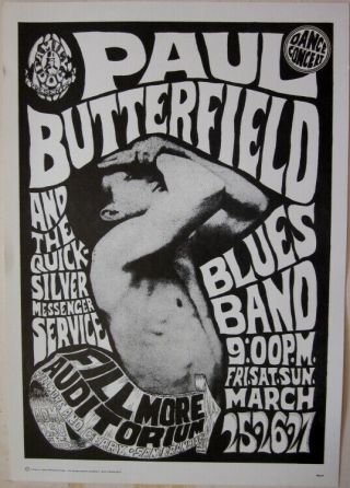 March 1966 Poster Paul Butterfield Blues Band Quicksilver Fillmore San Francisco