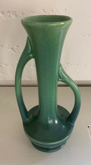 Red Wing Rumrill Pottery Double Handled Gradated Green Vase Vintage