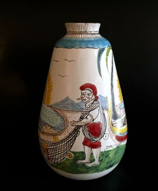 Vietri Desuir Large Italian Hand Painted Ceramic Porcelain Vase Village 12 "