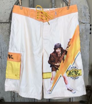 Nwot Ac/dc Angus Young High Voltage Dragonfly Swim Trunks Board Shorts Sz 32