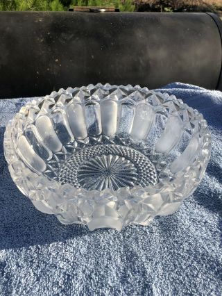 American Brilliant Deep Cut Glass Saw Tooth Edge Large Bowl 9” Wide X 3.  5”tall