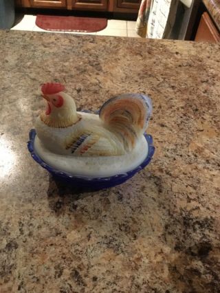 Fenton Glass Hand Painted And Signed Chicken On Nest