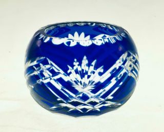 Impressive Collectible Cobalt Blue Cut - To - Clear Glass Rose Bowl/tealight/ Votive