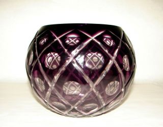 Gorham Crystal Amethyst Purple Cut To Clear Art Glass Rose Bowl Orig.  Label 7 "