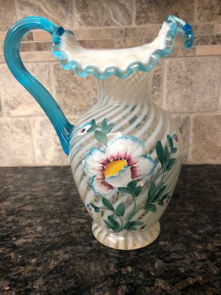 Fenton Glass French Opalescent Swirl Pitcher Historic 90th Anniversary Signed