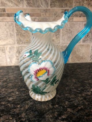 FENTON GLASS FRENCH OPALESCENT SWIRL PITCHER HISTORIC 90th ANNIVERSARY SIGNED 5