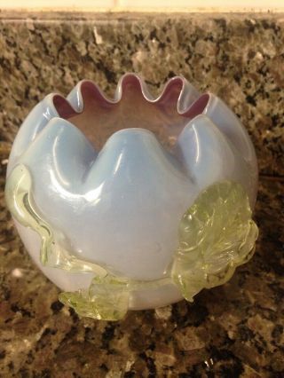 Victorian Art Glass Rose Bowl Opalescent Applied Flowers Cased