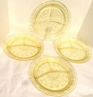 Anchor Hocking Cameo Ballerina Yellow 1930 Glass Divided Grill Plates 10 " (4)