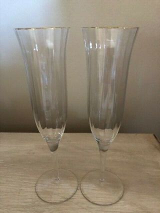 Gorham Laurin Gold Crystal Champagne Flutes - Set Of 2