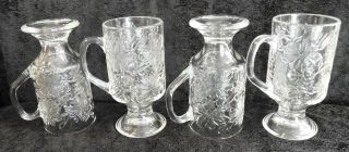 4 Princess House Fantasia Poinsettia Crystal Glass 5 1/2 " Irish Coffee Mugs Cups