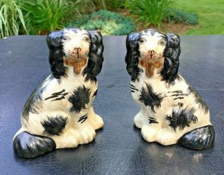 Vintage Staffordshire Dog Statues Porcelain Figurines Pair 7.  5 "