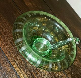 Uranium Depression Glass Green Mayonaise Bowl With Laddle Art Deco Glowing Glass