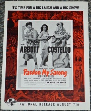 Pardon My Sarong 1942 9x12 Trade Ad Bud Abbott & Lou Costello Comedy