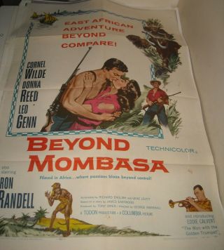 1957 Beyond Mombasa 1 Sheet Movie Poster Cornel Wilde Donna Reed Gga Jungle