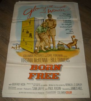 1966 Born 1 Sheet Movie Poster Bill Travers Virginia Mckenna Lion Cubs Elsa