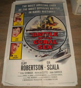 1959 Battle Of The Coral Sea 1 Sheet Movie Poster Cliff Robertson Gia Scala Gga