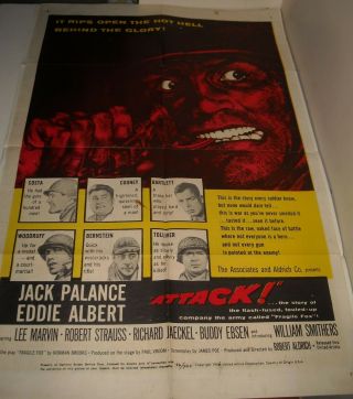 1956 Attack 1 Sheet Movie Poster War Action Jack Palance Eddie Albert Lee Marvin