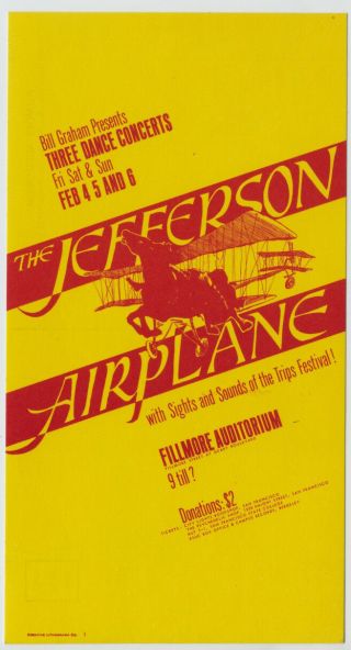 Bg - 1 Fillmore Postcard - Jefferson Airplane 1966