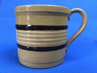 Rare Antique Yellow Ware Mug With Black And White Bands Yelloware Mug