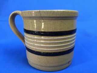 Rare Antique Yellow Ware Mug with Black and White Bands Yelloware Mug 4
