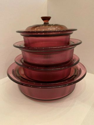 8 Pc Set Pyrex Corning Ware Visions Cranberry Casserole Cookware With Lids
