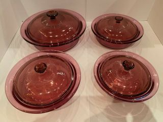 8 PC set Pyrex Corning Ware Visions Cranberry Casserole Cookware with Lids 2