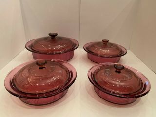 8 PC set Pyrex Corning Ware Visions Cranberry Casserole Cookware with Lids 3