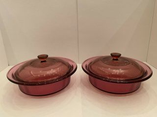 8 PC set Pyrex Corning Ware Visions Cranberry Casserole Cookware with Lids 6