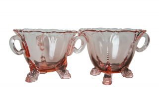 Vintage Heisey Glass Flamingo Pink Scalloped Creamer & Sugar Bowl Set