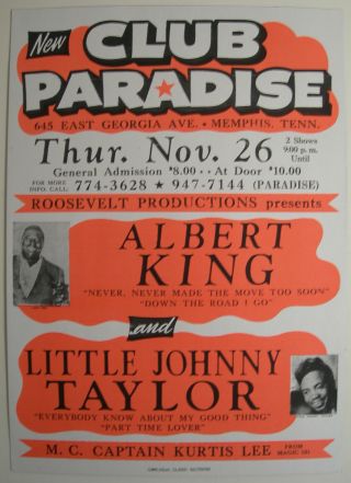 Albert King Little Johnny Taylor Globe Concert Tour Poster