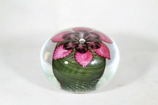 Modernist Vandermark Green Swirl Flower Form Bubble Paperweight
