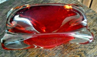 Vintage / Retro Italian Murano Sommerso Ruby Red Heavy Glass Dish