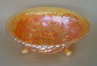 Vintage Imperial Carnival Glass Lustre Rose 7 1/2 " Footed Bowl Marigold