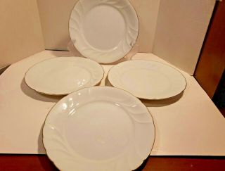 Set Of 4 Mikasa White Wedding Band Gold Dinner Plates 10.  5 " L9709
